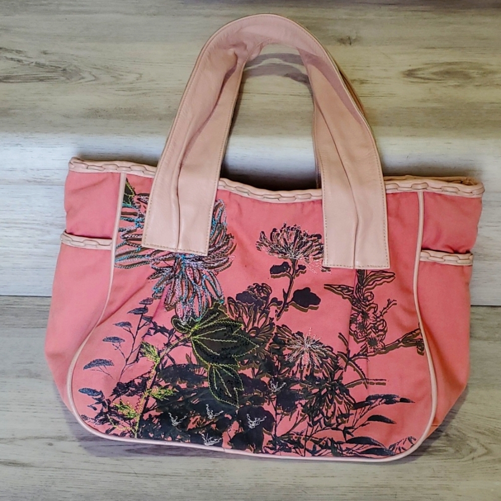 Canvas and leather handbag